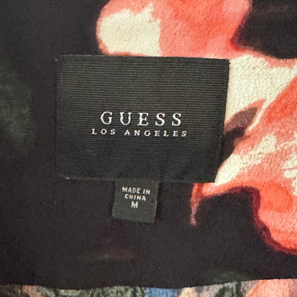 Guess Mixed Print Top Womens Medium Black Pink Plaid Floral Boho Button Shirt - Picture 5 of 8